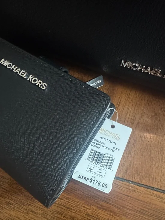 Michael Kors Black Leather Satchel Silver-Tone Charm and Matching Wallet New - Picture 7 of 11